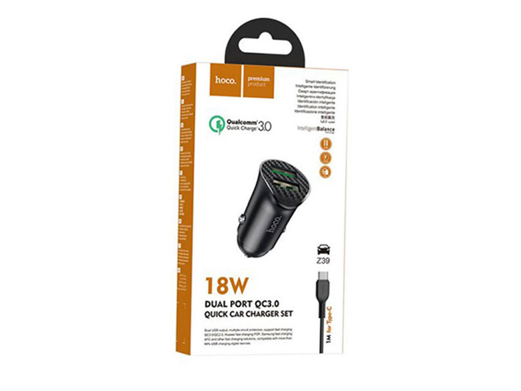 شارژر فندکی هوکو مدل Z39 به همراه کابل تبدیل USB-C