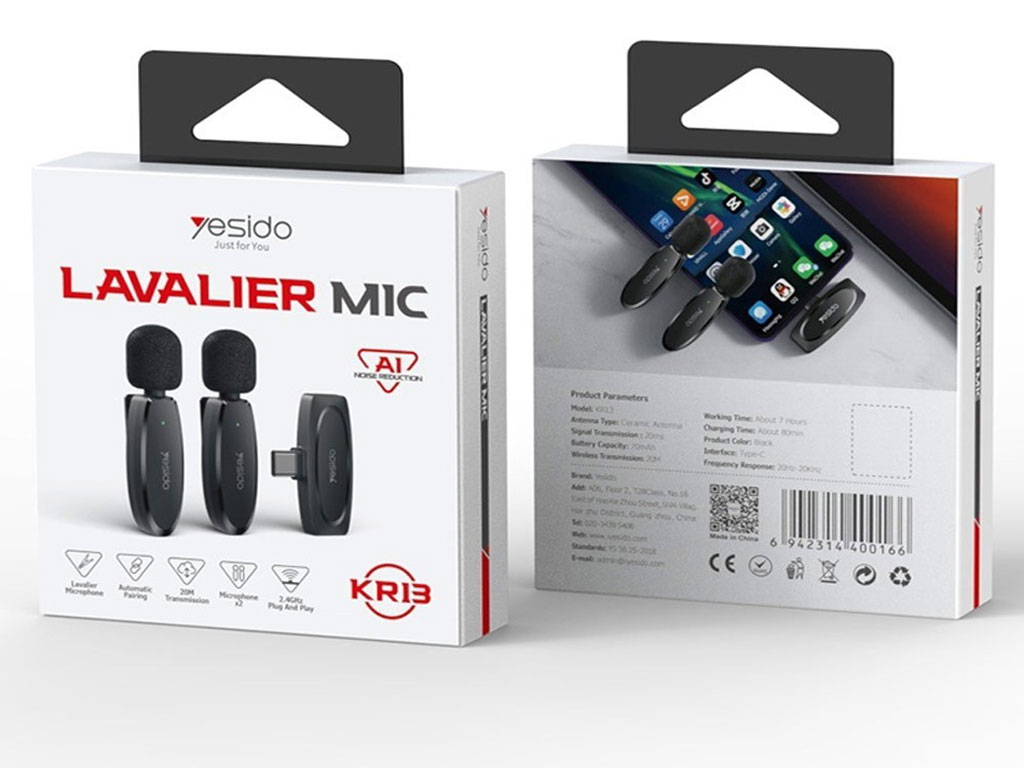 میکروفون یقه ای بی سیم یسیدو مدل KR13 با رابط تایپ سی